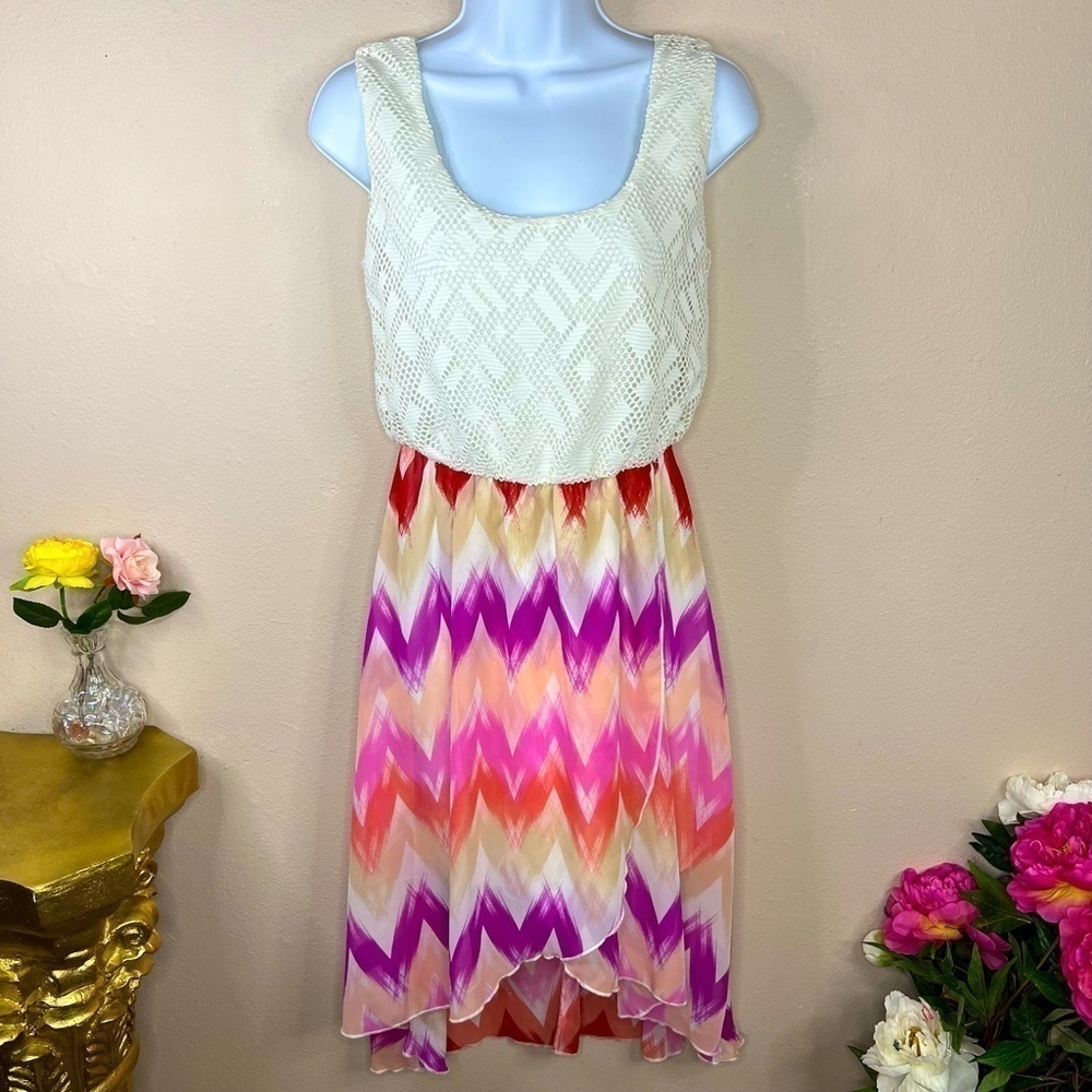 S Lily Rose Sleeveless Dress White Lace Flowy Boho Small 4 6 Lined